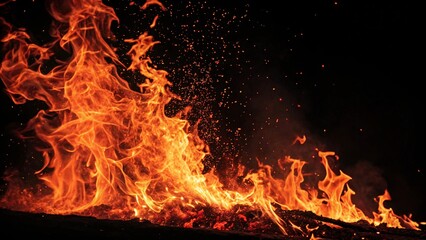 Fototapeta premium Fiery Inferno Intense Blaze and Embers in the Night