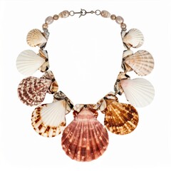 Seashell Necklace with Brown and Pink Shells on White Background