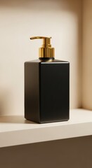 Obraz premium Modern Black Dispenser with Gold Accents on a Shelf