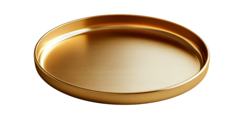 Overhead view of a gold metallic bowl with a transparent background, ideal for product placement or design projects.