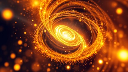 Golden Spiral of Light Abstract Art Featuring Glowing Particles and Swirling Energy