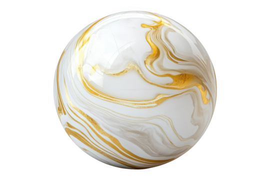 Golden marble sphere luxury design on white background on transparent background