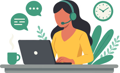 Customer service worker answers questions online