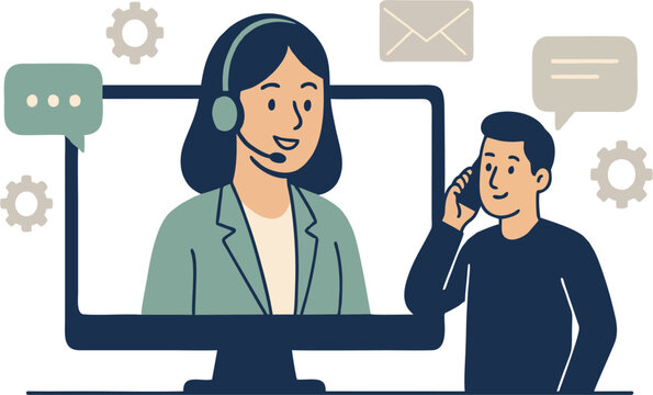 Customer support specialist assists caller onscreen