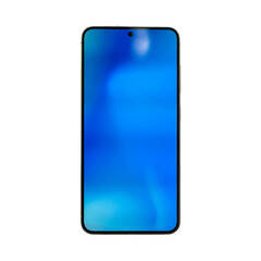 Modern smartphone with blue abstract screen on transparent background. Ideal for mockups, UI/UX presentation, or mobile app design showcase in clean isolated style.