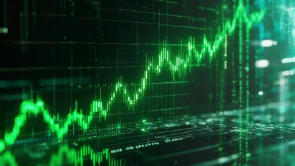 Obraz premium Glowing Green Financial Data Chart Illustrating Market Trends and Growth.
