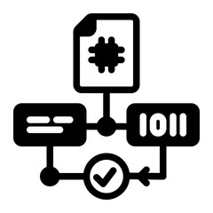 Flowchart symbol represents data access with security checkmark icon