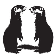 Ferrets silhouette isolated in White background