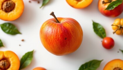 Fototapeta premium a highly detailed, hyper realistic fresh apricot, isolated at the center of the frame on pure white background, floating display, no shadows, bright professional studio lighting, high key lighting