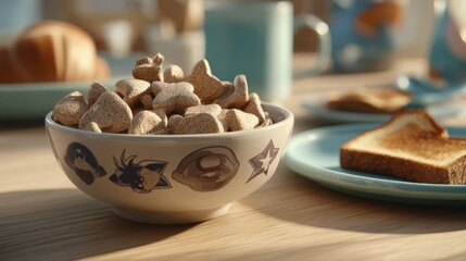Star-Shaped Breakfast Cereal in a Bowl on a Wooden Table