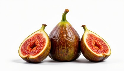 a highly detailed, hyper realistic fresh fig, isolated at the center of the frame on pure white background, floating display, no shadows, bright professional studio lighting, high key lighting