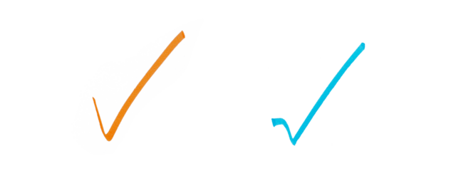 hand-drawn of blue and yellow tick mark isolated transparent png background,Design template or mockup.design element