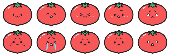 表情豊かなトマトのキャラクター、イラストセット