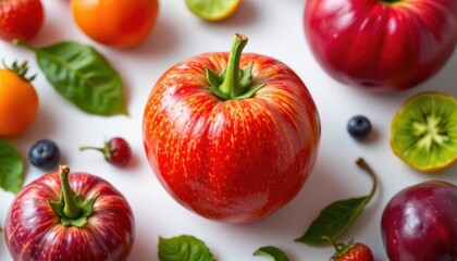 Fototapeta premium a highly detailed, hyper realistic fresh unique fruit or vegetable species 136, isolated at the center of the frame on pure white background, floating display, no shadows