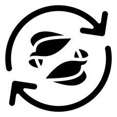 Eco Safety Glyph Black Fill Silhouette - Circular arrows with leaves, representing sustainable safety practices and environmental responsibility