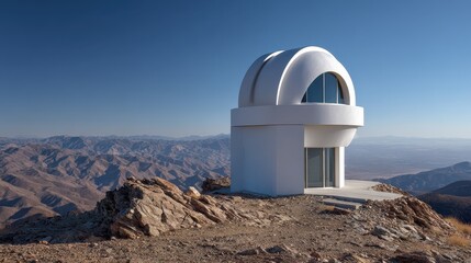 Modern Observatory Structure on Mountain Peak with Scenic Background