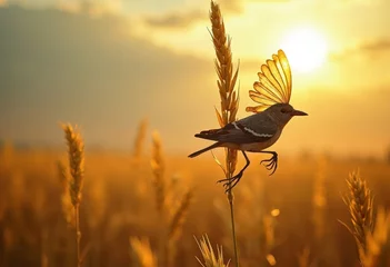 Fotobehang The bird landscape in the wheat field © yh