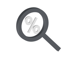 Simple 3D icon of a magnifying glass with a percentage sign