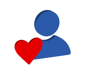 Simple 3D icon of a person avatar with a heart