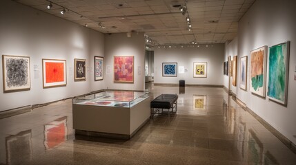 Modern Art Gallery Interior with Colorful Contemporary Artwork Display