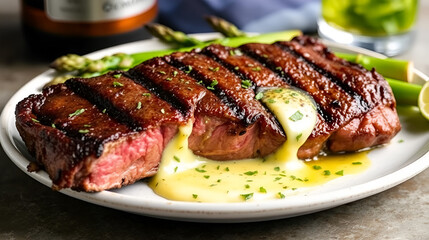 Best steak recipe grilled new york strip steak with asparagus and herb butter for dinner tonight