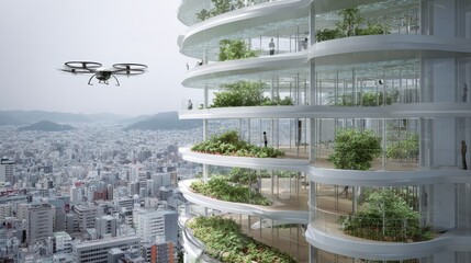 Modern Urban Architecture with Drone and Vertical Greenery Design