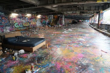 Urban Exploration in Abandoned Graffiti-Laden Warehouse Space