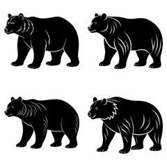 Four black bear silhouettes standing in various poses against a white background illustration art