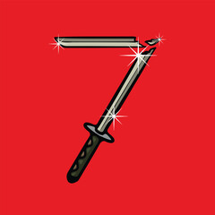 Broken sword number 7 cartoon vector illustration