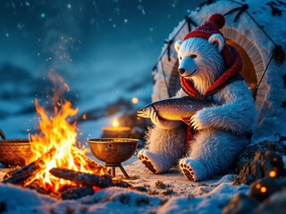 Cozy Polar Bear BBQ in Icelandic Night