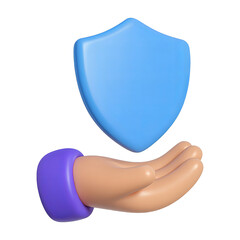 hand holding shield 3d render icon isolated on transparent background cutout