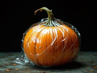 Textured Orange Gourd, Metallic Reflections, Studio Photo