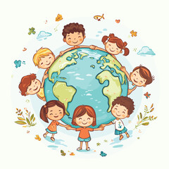 Children with virtual environmental friendly world