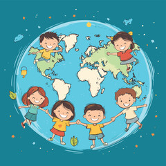 Children with virtual environmental friendly world