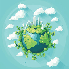 3D Isometric Flat Vector Illustration of Nature Friendly World, Earth Protection and Sustainable Development , vector style simple color