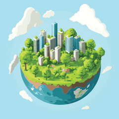 3D Isometric Flat Vector Illustration of Nature Friendly World, Earth Protection and Sustainable Development , vector style simple color