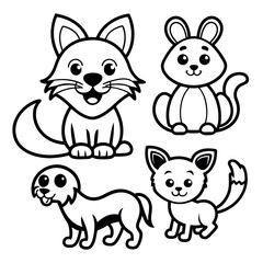 Fototapeta premium Adorable cartoon animals coloring page