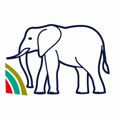 Illustration of Elephant with Rainbow, Line Art