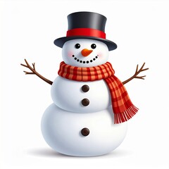 Cheerful Snowman Wearing a Top Hat and Scarf