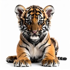 Obraz premium Adorable Tiger Cub Portrait Against White Background
