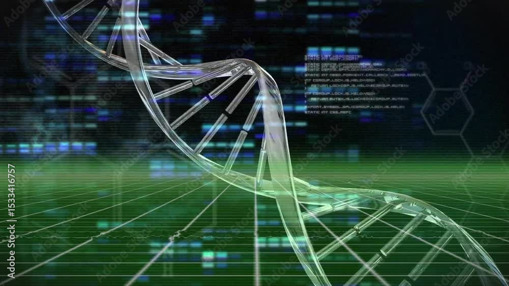 Aufkleber green grid lighting activating dna helix rotating while code fading visualizing genetic data flow