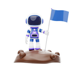 Astronaut Planting Flag On Planet 3D Character Illustration.