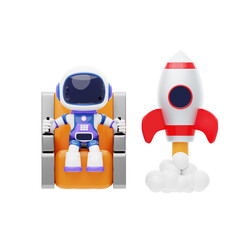 Astronaut Sitting In Rocket 3D Character Illustration.