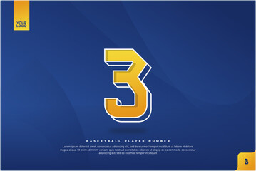 Bold Number 3 in Yellow Gradient with White Outline on Blue Background for Basketball Jersey Design