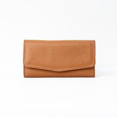 Brown long leather wallet isolated on white background, perfect for leather products catalog design