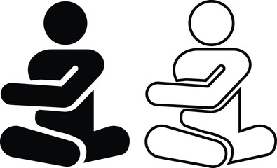 Yoga and exercise poses icons set flat, line styles. Commonly practiced exercise and movement in personal fitness routine. Meditate relax pictogram. Calm aura galaxy serenity and health body vectors.