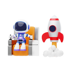 Astronaut Sitting In Rocket 3D Character Illustration.