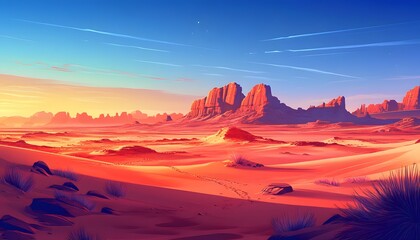 Naklejka premium Vivid desert landscape at sunset.