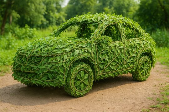 Fototapeta Eco-friendly car made from living vegetation creating sustainable transportation ecosystem