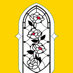 Gothic Rose Stained Glass Window Design Illustration